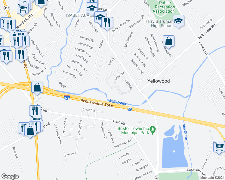 map of restaurants, bars, coffee shops, grocery stores, and more near 180 Devon Way in Levittown