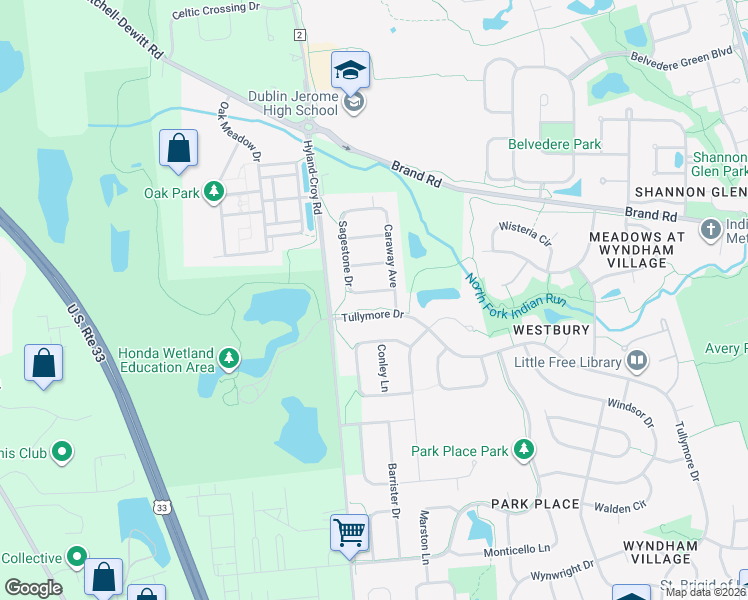map of restaurants, bars, coffee shops, grocery stores, and more near 6821 Sagestone Dr in Dublin