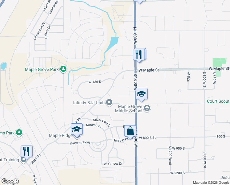 map of restaurants, bars, coffee shops, grocery stores, and more near 250 South 1600 West in Mapleton