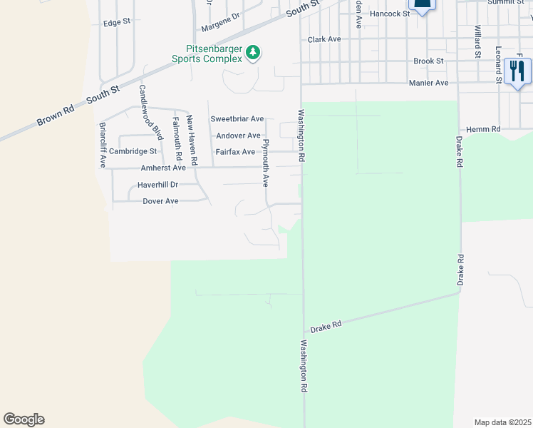 map of restaurants, bars, coffee shops, grocery stores, and more near 1102 Plymouth Street in Piqua