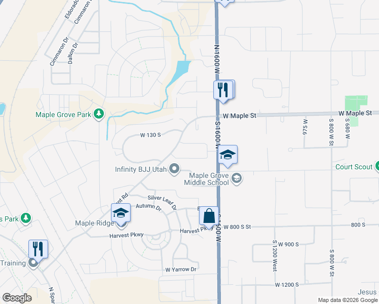 map of restaurants, bars, coffee shops, grocery stores, and more near 250 South 1600 West in Mapleton