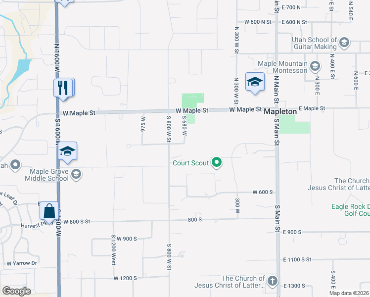 map of restaurants, bars, coffee shops, grocery stores, and more near 242 South 680 West in Mapleton