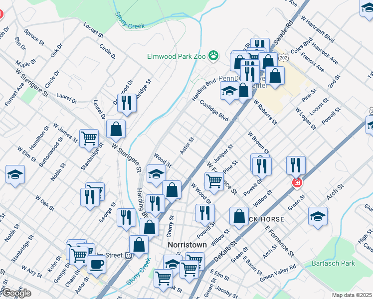 map of restaurants, bars, coffee shops, grocery stores, and more near 332 West Fornance Street in Norristown