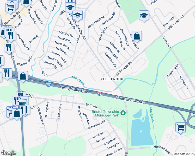 map of restaurants, bars, coffee shops, grocery stores, and more near 112 Pamela Court in Levittown