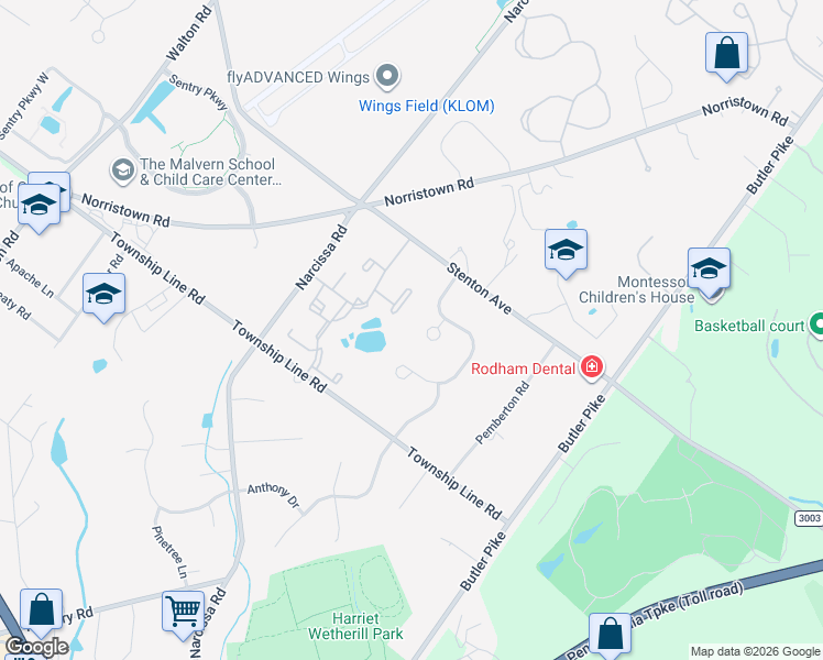 map of restaurants, bars, coffee shops, grocery stores, and more near 1665 Caslon Circle in Blue Bell