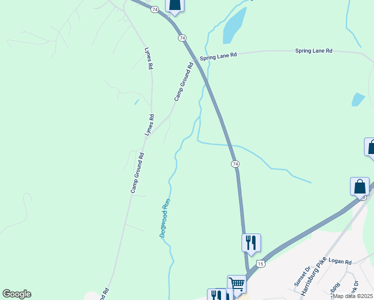 map of restaurants, bars, coffee shops, grocery stores, and more near 53 Rt 15 in Dillsburg