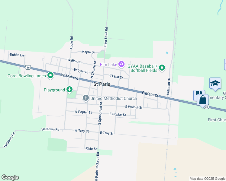 map of restaurants, bars, coffee shops, grocery stores, and more near 149 East Main Street in Saint Paris
