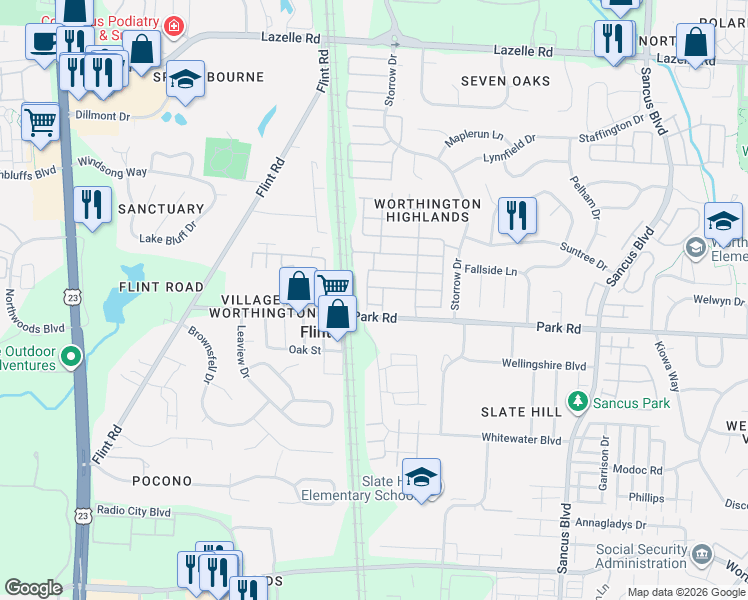 map of restaurants, bars, coffee shops, grocery stores, and more near 8007 Rosaberry Run in Westerville