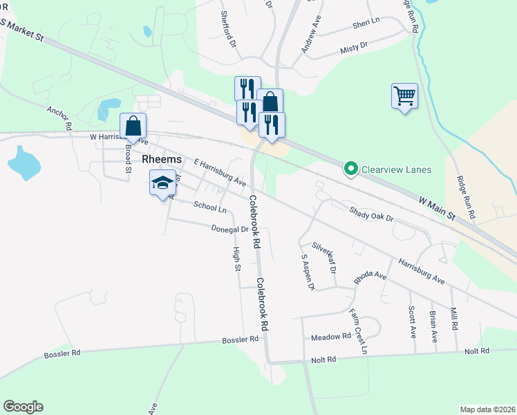 map of restaurants, bars, coffee shops, grocery stores, and more near 111 Colebrook Road in Elizabethtown
