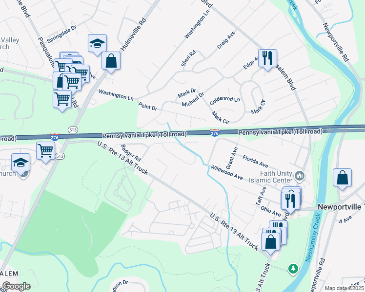map of restaurants, bars, coffee shops, grocery stores, and more near 1708 Eagen Court in Bensalem
