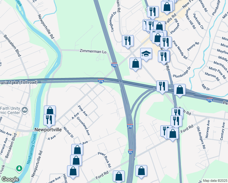 map of restaurants, bars, coffee shops, grocery stores, and more near 3008 B Avenue in Levittown