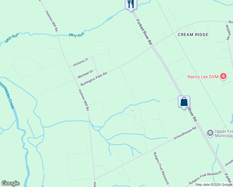 map of restaurants, bars, coffee shops, grocery stores, and more near 193 Burlington Path Road in Upper Freehold