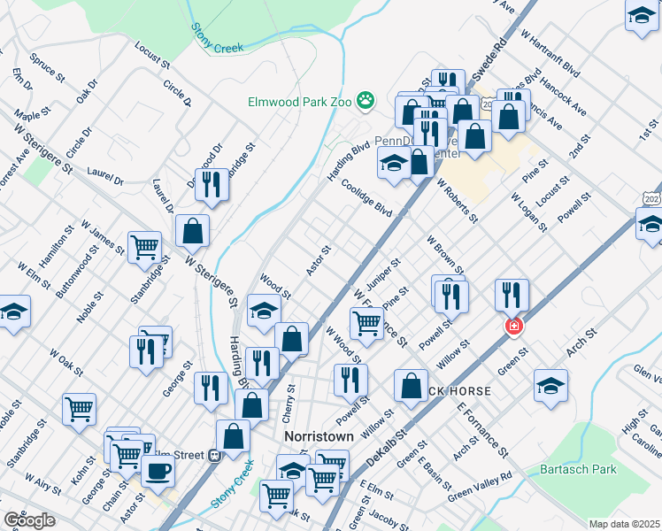 map of restaurants, bars, coffee shops, grocery stores, and more near 323 West Fornance Street in Norristown