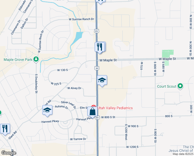 map of restaurants, bars, coffee shops, grocery stores, and more near 250 South 1600 West in Mapleton