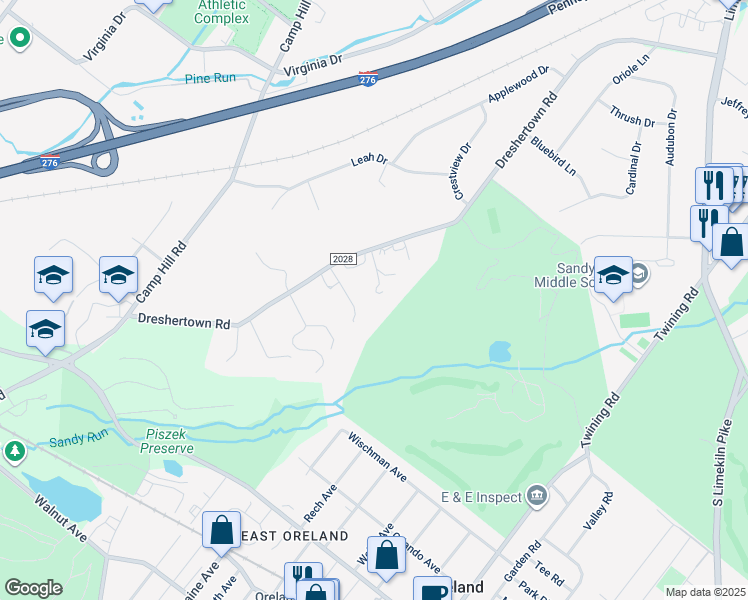 map of restaurants, bars, coffee shops, grocery stores, and more near 425 Dreshertown Road in Fort Washington