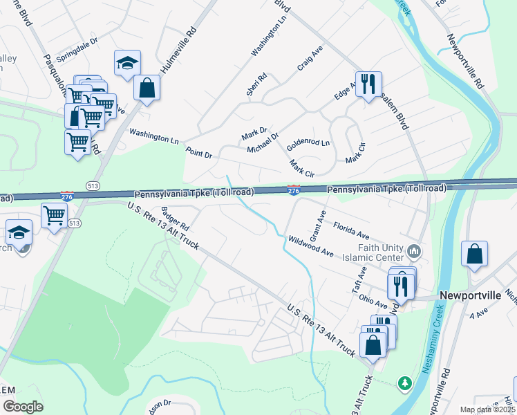 map of restaurants, bars, coffee shops, grocery stores, and more near 1708 Eagen Court in Bensalem