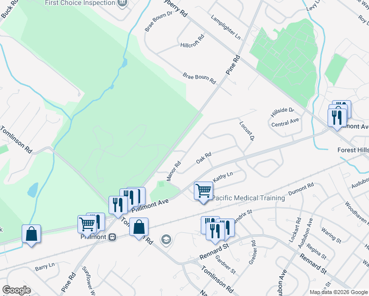 map of restaurants, bars, coffee shops, grocery stores, and more near 3206 Manor Road in Montgomery County