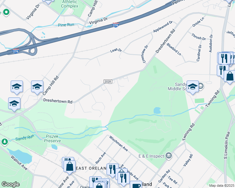 map of restaurants, bars, coffee shops, grocery stores, and more near 425 Dreshertown Road in Fort Washington