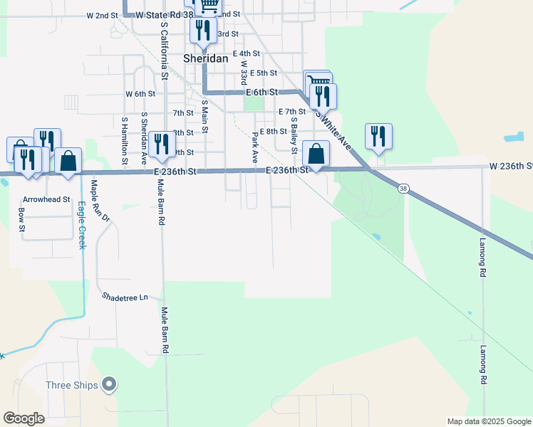 map of restaurants, bars, coffee shops, grocery stores, and more near 1104 South Malott Street in Sheridan