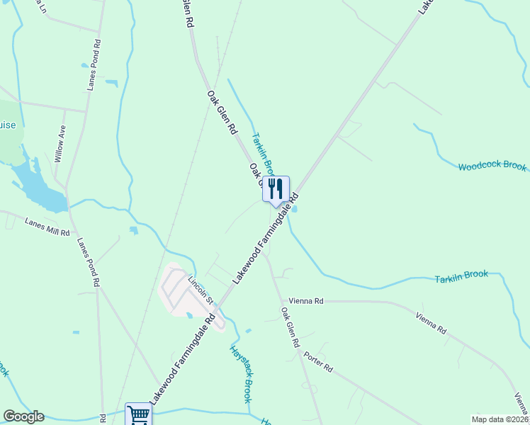 map of restaurants, bars, coffee shops, grocery stores, and more near 620 Oak Glen Road in Howell Township