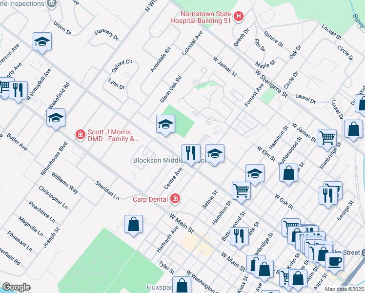 map of restaurants, bars, coffee shops, grocery stores, and more near 118 Centre Avenue in Eagleville