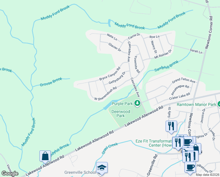 map of restaurants, bars, coffee shops, grocery stores, and more near 80 West Shenendoah Road in Howell Township