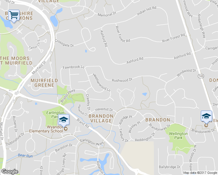 map of restaurants, bars, coffee shops, grocery stores, and more near 7624 Heatherwood Lane in Dublin