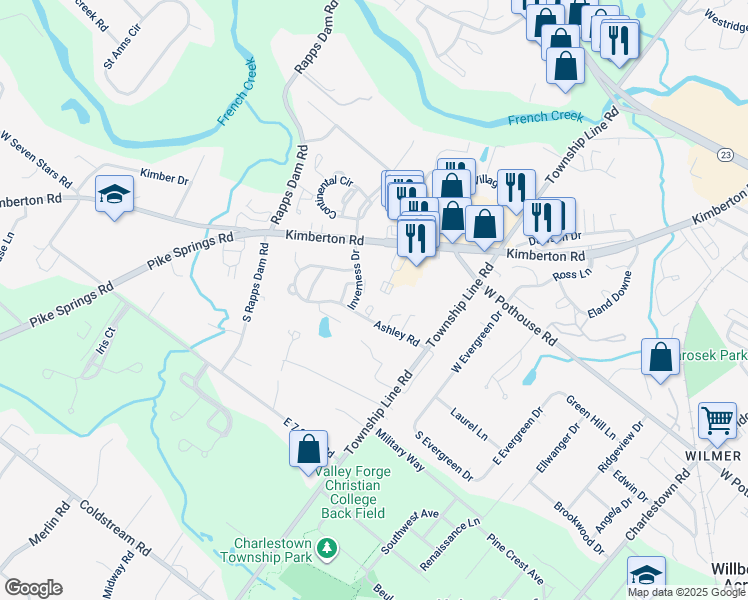 map of restaurants, bars, coffee shops, grocery stores, and more near 1213 Durham Court in Phoenixville