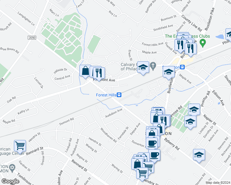 map of restaurants, bars, coffee shops, grocery stores, and more near 13069 Cardella Place in Philadelphia