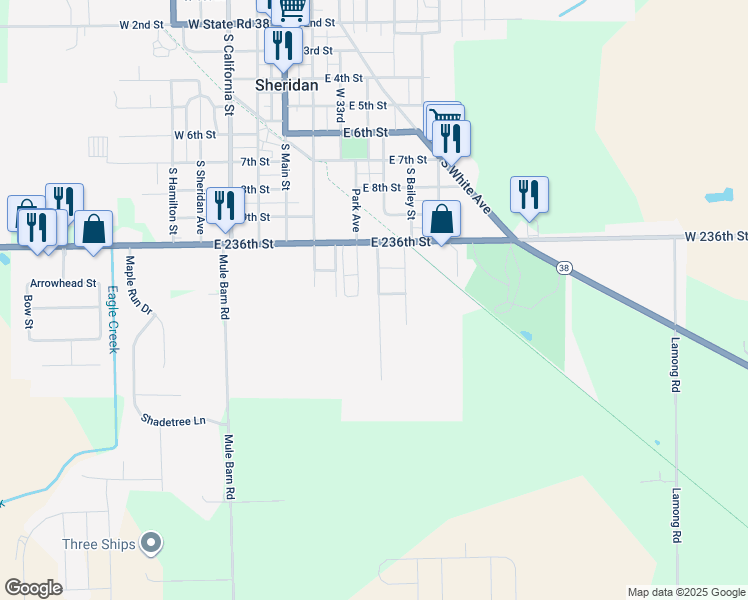 map of restaurants, bars, coffee shops, grocery stores, and more near 1104 South Malott Street in Sheridan