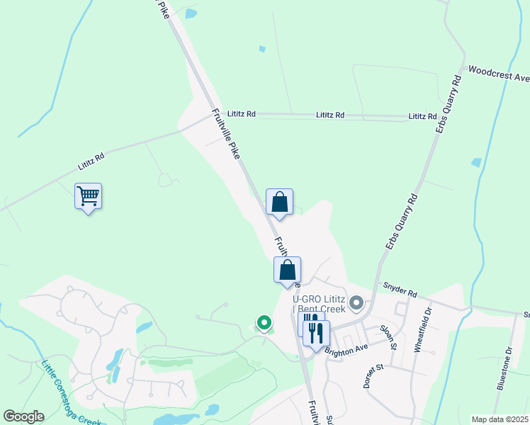 map of restaurants, bars, coffee shops, grocery stores, and more near 923 Fruitville Pike in Lititz