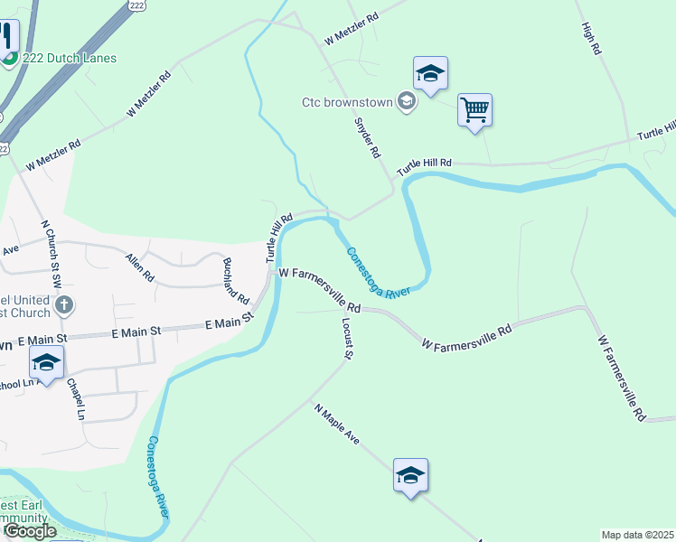 map of restaurants, bars, coffee shops, grocery stores, and more near 1 South Farmersville Road in Leola