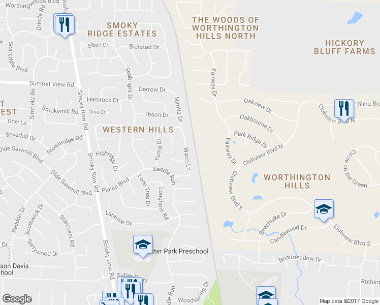map of restaurants, bars, coffee shops, grocery stores, and more near 8334 Waco Lane in Powell