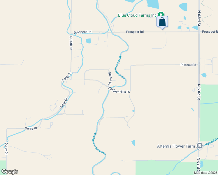 map of restaurants, bars, coffee shops, grocery stores, and more near 5729 Boulder Hills Dr in Longmont