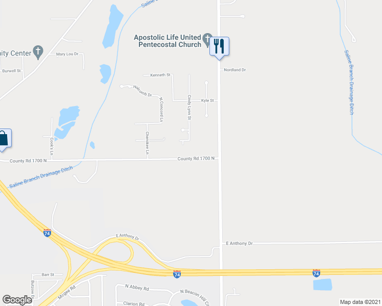 map of restaurants, bars, coffee shops, grocery stores, and more near 3006 East Perkins Road in Urbana