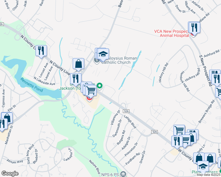 map of restaurants, bars, coffee shops, grocery stores, and more near 2250 West County Line Road in Jackson Township