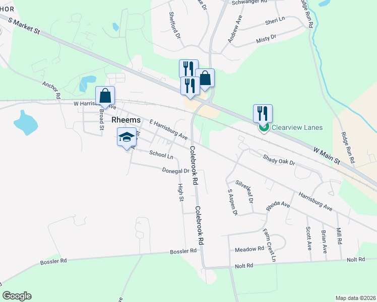 map of restaurants, bars, coffee shops, grocery stores, and more near 111 Colebrook Road in Elizabethtown