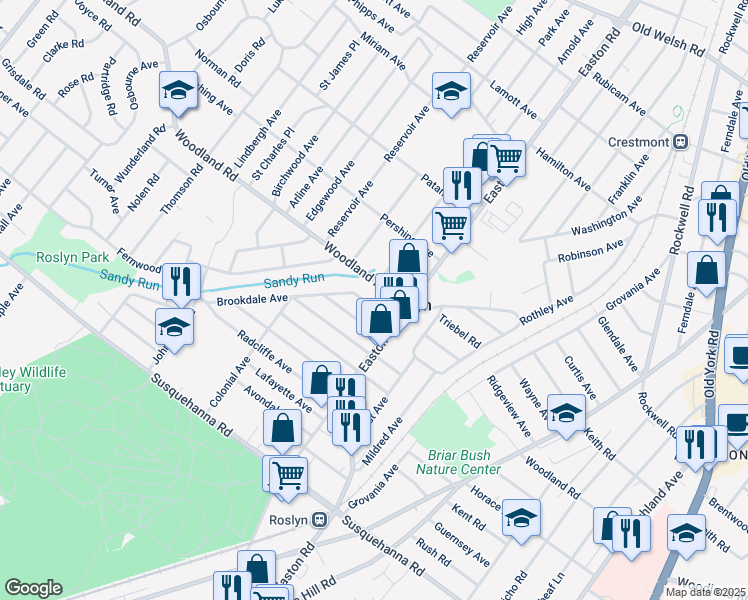 map of restaurants, bars, coffee shops, grocery stores, and more near 2429 Brookdale Avenue in Abington