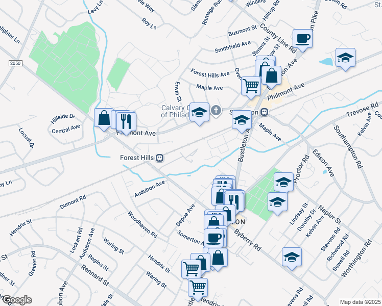 map of restaurants, bars, coffee shops, grocery stores, and more near 301 Byberry Road in Philadelphia