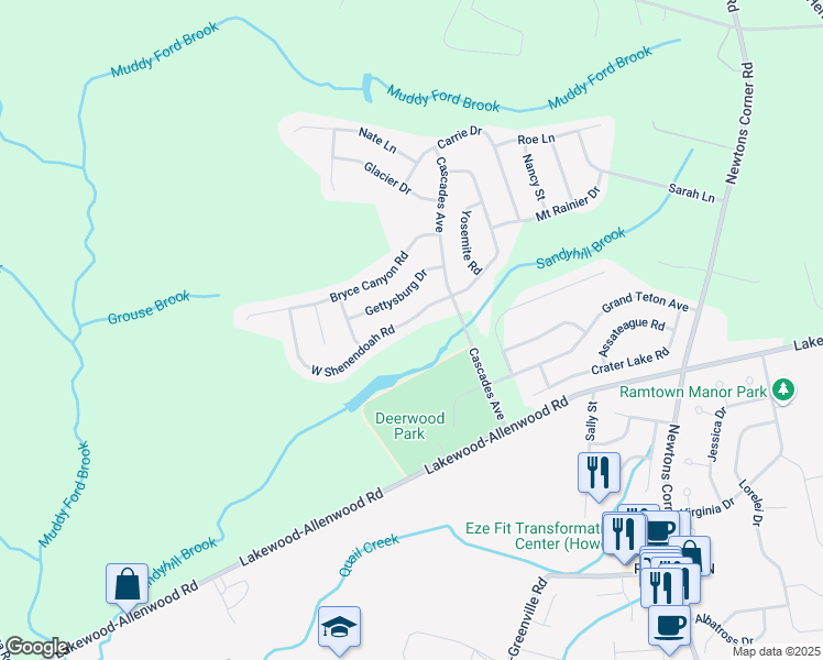 map of restaurants, bars, coffee shops, grocery stores, and more near 69 West Shenendoah Road in Howell Township