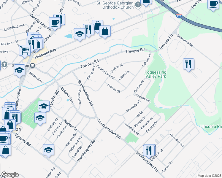 map of restaurants, bars, coffee shops, grocery stores, and more near 1024 Lukens Street in Philadelphia