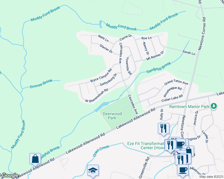 map of restaurants, bars, coffee shops, grocery stores, and more near 69 West Shenendoah Road in Howell Township