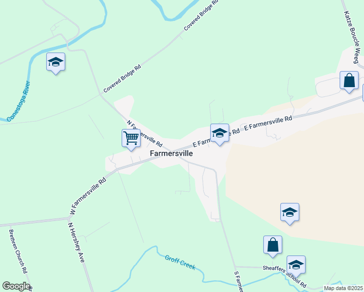 map of restaurants, bars, coffee shops, grocery stores, and more near 16 East Farmersville Road in Ephrata