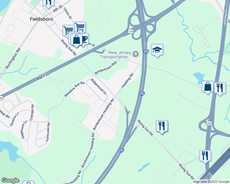 map of restaurants, bars, coffee shops, grocery stores, and more near 118 Bordentown Hedding Road in Fieldsboro