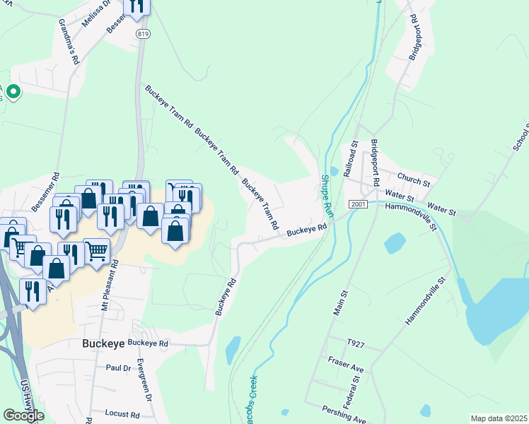 map of restaurants, bars, coffee shops, grocery stores, and more near 654 Buckeye Tram Road in Mount Pleasant