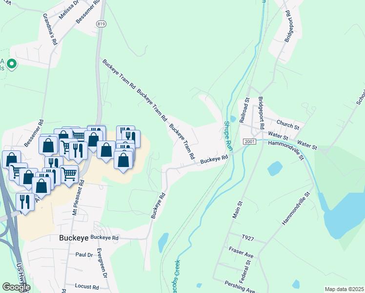 map of restaurants, bars, coffee shops, grocery stores, and more near 654 Buckeye Tram Road in Mount Pleasant
