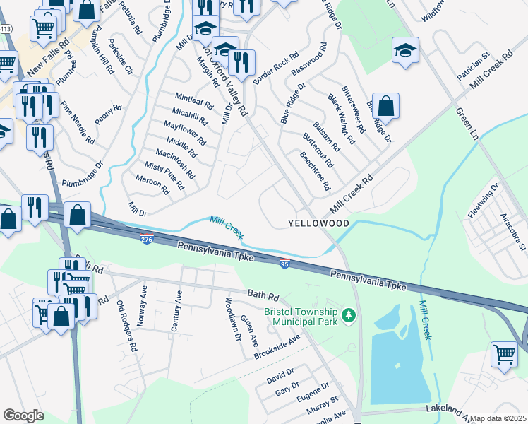 map of restaurants, bars, coffee shops, grocery stores, and more near 131 Pamela Court in Levittown
