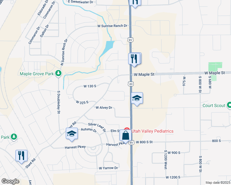 map of restaurants, bars, coffee shops, grocery stores, and more near 250 South 1600 West in Mapleton