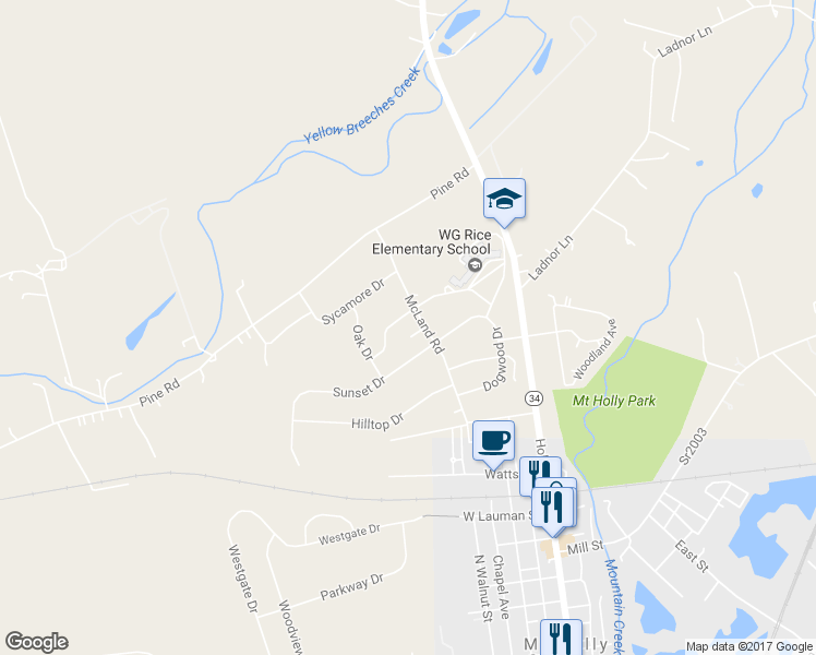 map of restaurants, bars, coffee shops, grocery stores, and more near 103 Hillside Drive in Mount Holly Springs