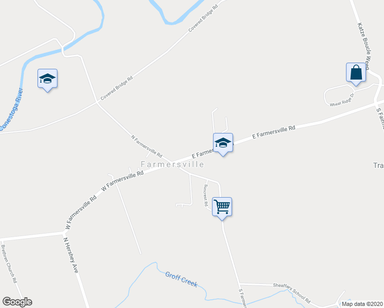 map of restaurants, bars, coffee shops, grocery stores, and more near 24 East Farmersville Road in Ephrata